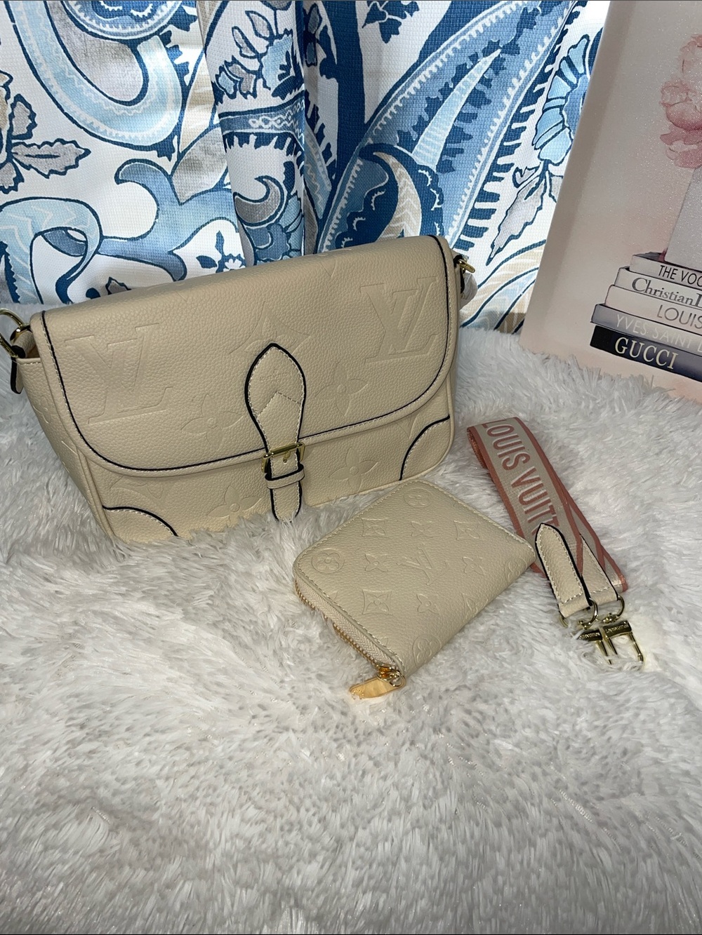 👜 NEW LV Cream Monogram Empreinte Shoulder Bag with Removable Strap